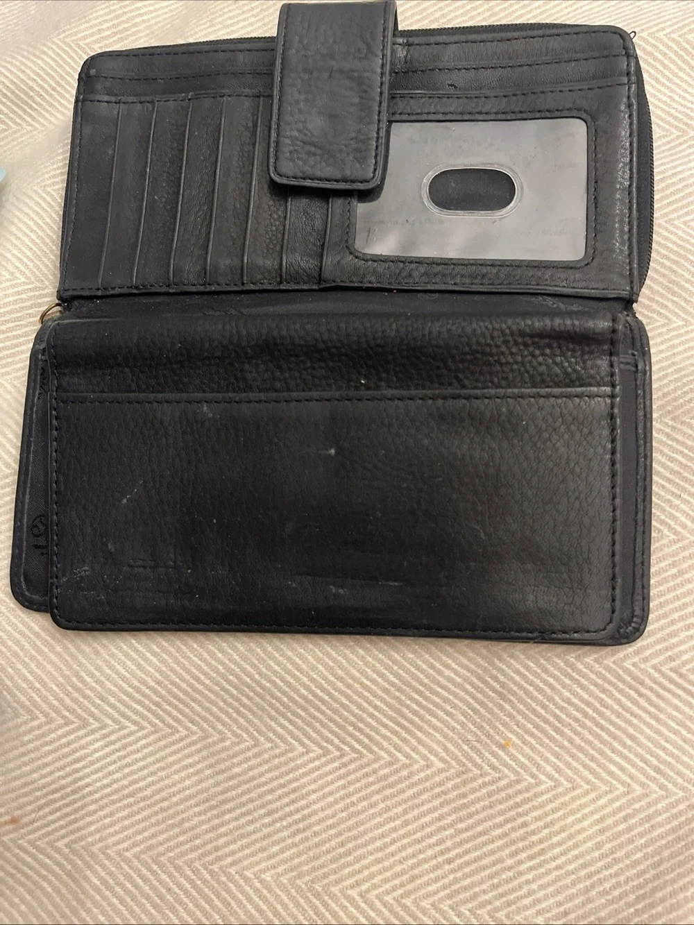 Vintage Fossil Bifold Black Checkbook Wallet Clutch w/Zip Around Pocket 7.5 In